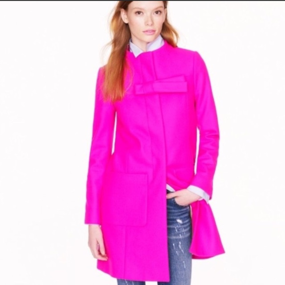 J Crew Cocoon Nello Gori HotPink Bow Wool Cashmere